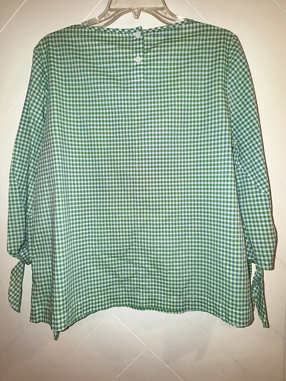 Lafayette 148 New York Margarita Ithaca Gingham Mini Check green blue Blouse Med - Picture 6 of 9